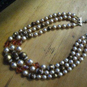 Mid Century 1950's Three Strand Bead Necklace